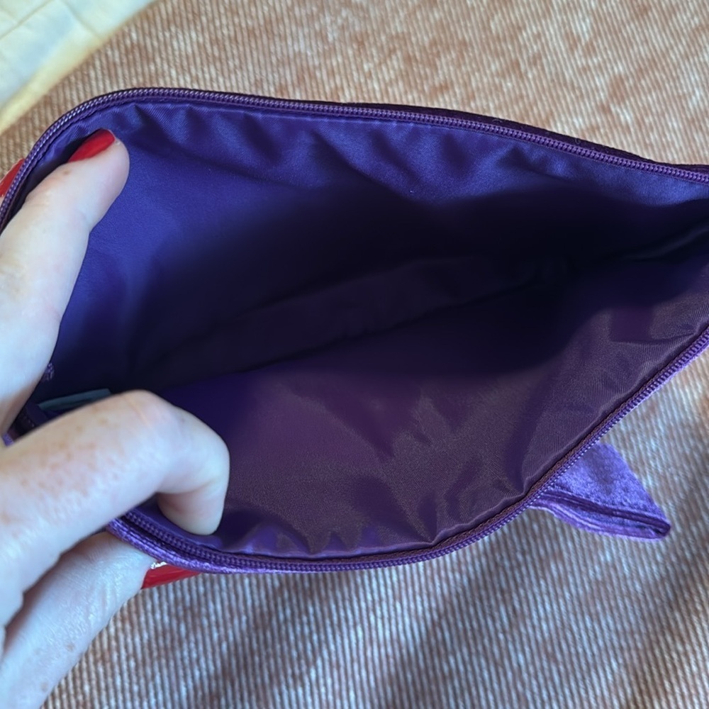 Purple Velvet Bow Clutch Makeup Bag - Picture 3 of 4